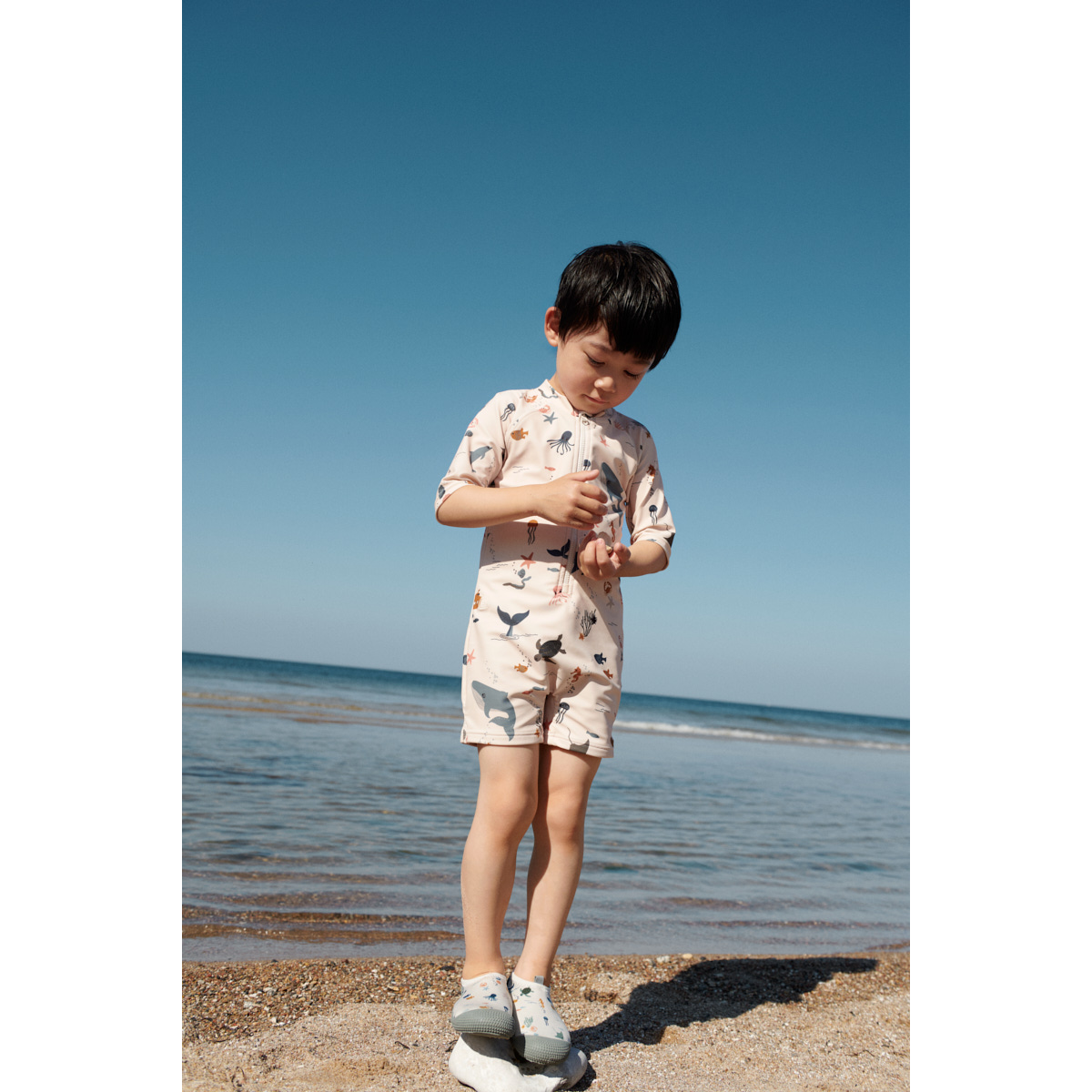Liewood Max short-sleeved swim jumpsuit - Sea creature / Sandy - SWIMSUIT