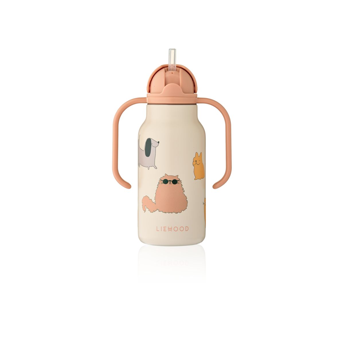 Liewood Kimmie Printed Bottle 250 Ml - Cats and Dogs / Sandy - WATER BOTTLE