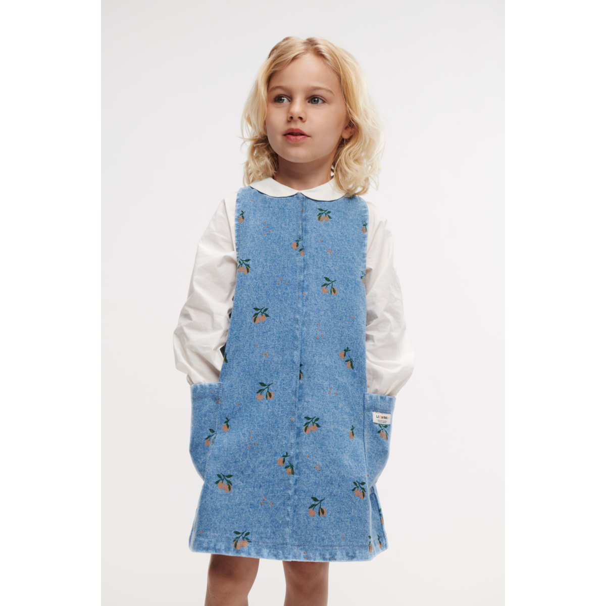 Liewood Angelica Printed Denim Dress - Peach / Light Blue Denim - DRESS