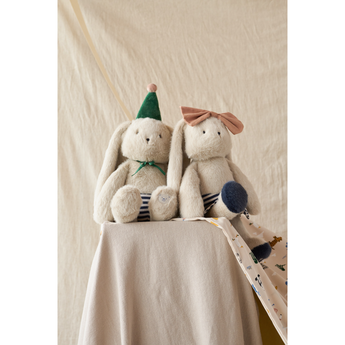Bertrand Rabbit Celebration Teddy - Mist / Blue stripe mix