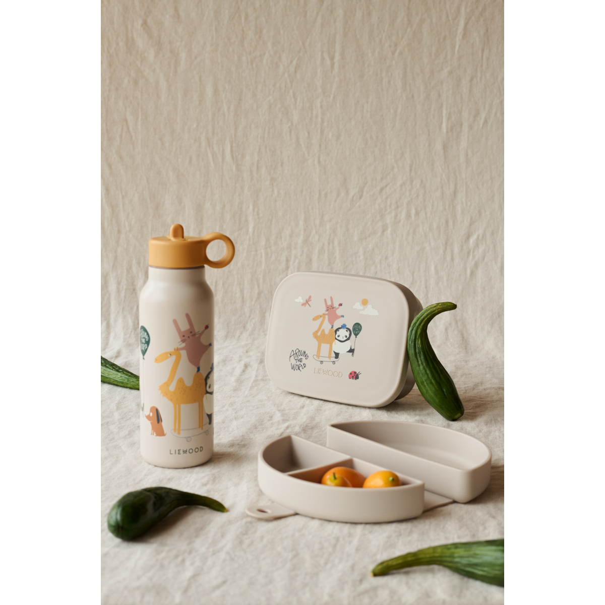 Liewood Falk Water Bottle 350 ml - Around the world / Sandy - WATER BOTTLE