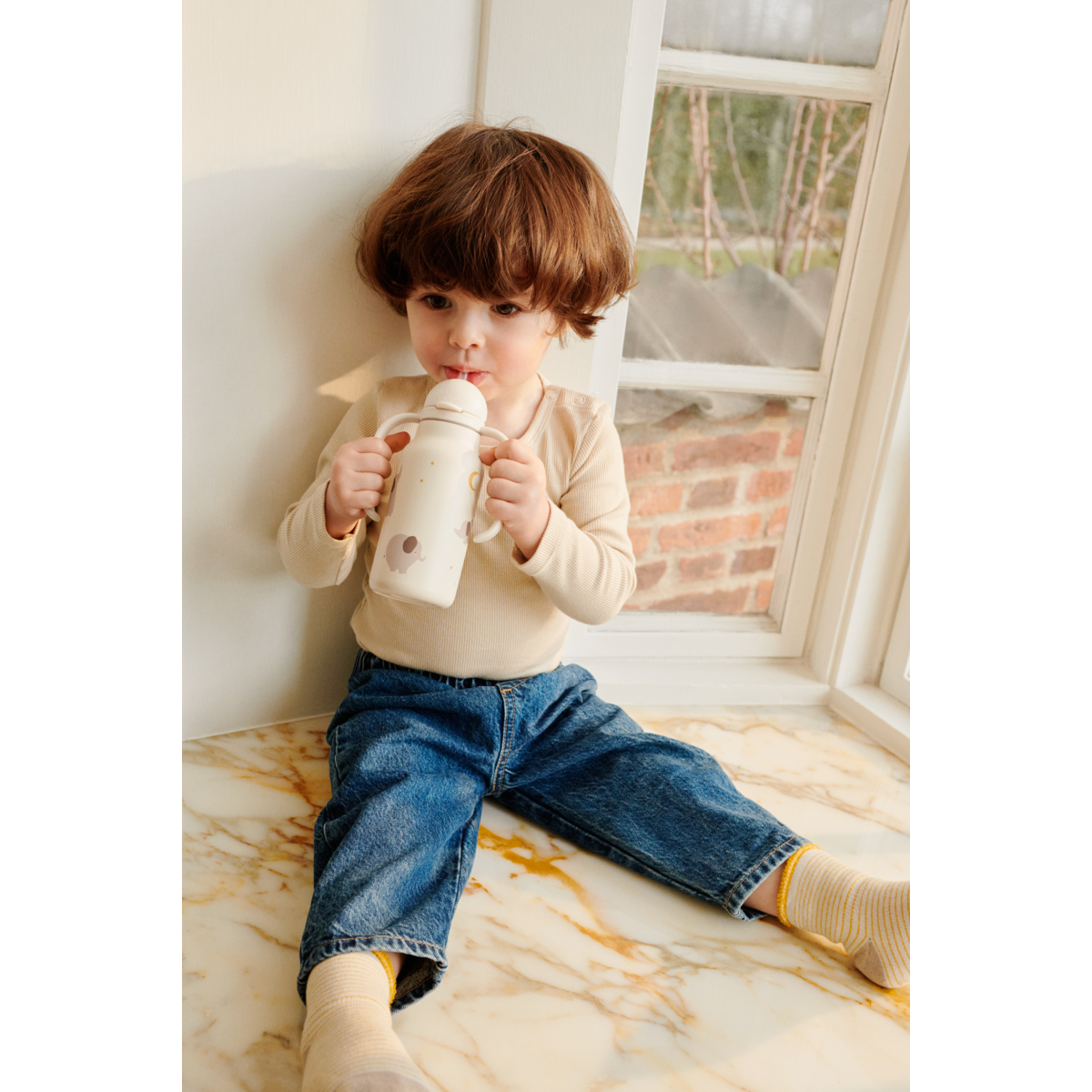 Liewood Kimmie Printed Bottle 250 Ml - Elephant / Creme de la creme - WATER BOTTLE