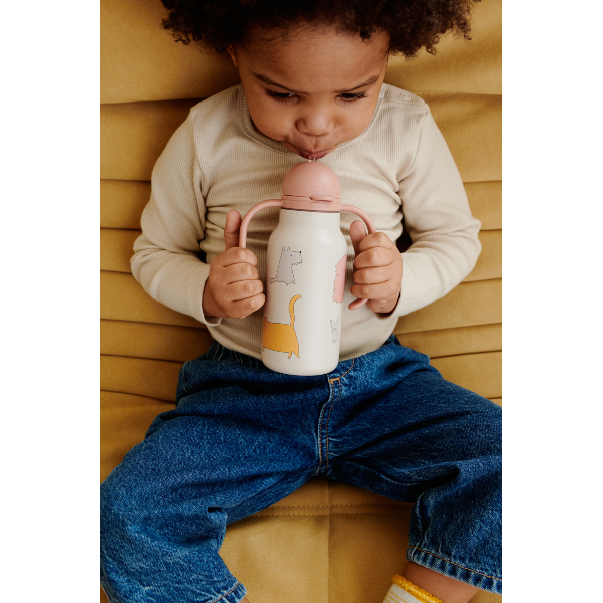 Liewood Kimmie Printed Bottle 250 Ml - Cats and Dogs / Sandy - WATER BOTTLE