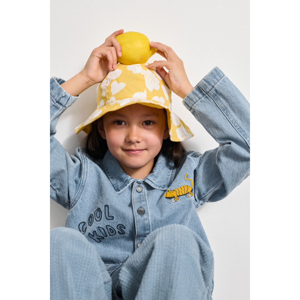Amelia Reversible Sun Hat - Flower / Lemon yellow