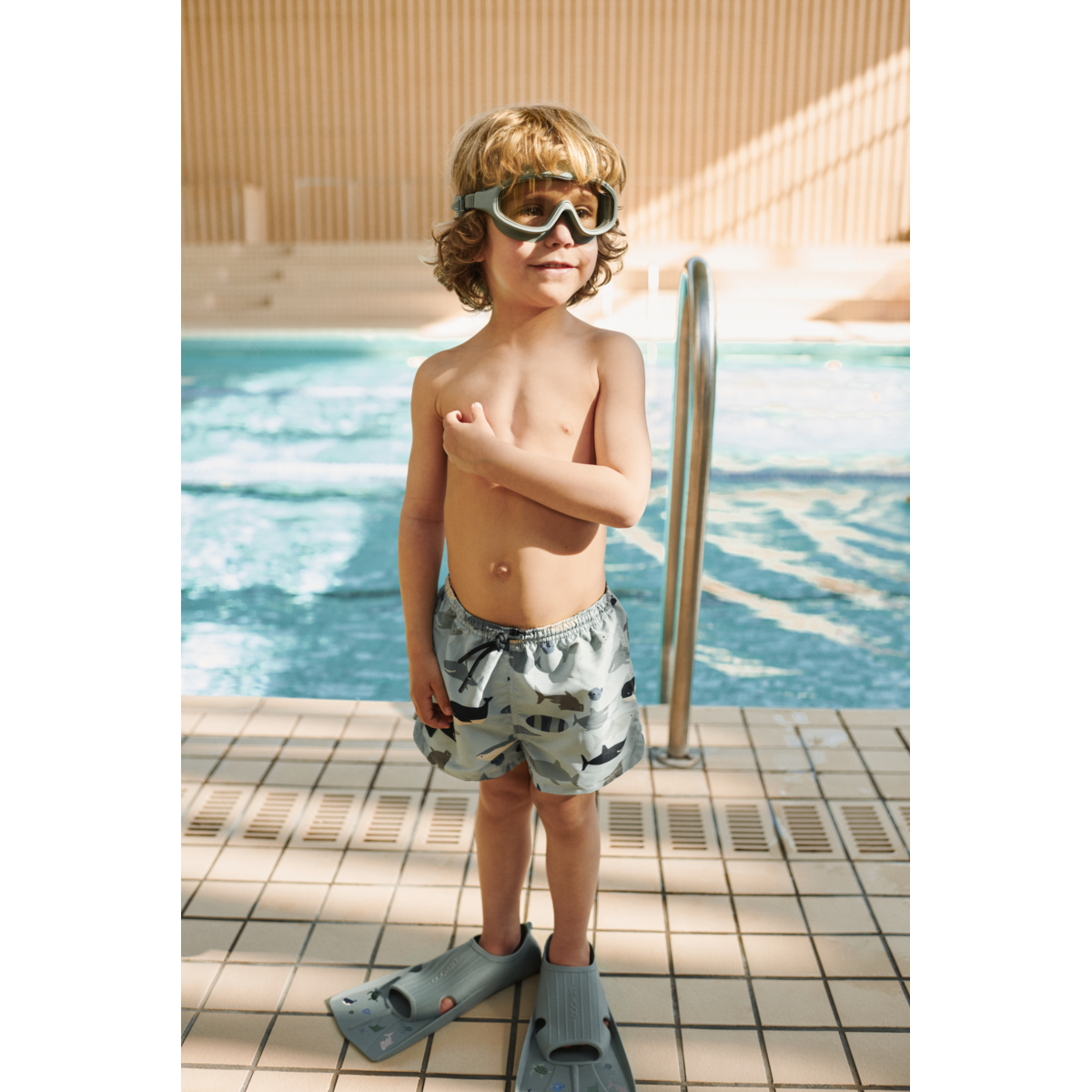 Liewood Aiden Printed Board Shorts - Shark / Dove blue - BOARD SHORTS