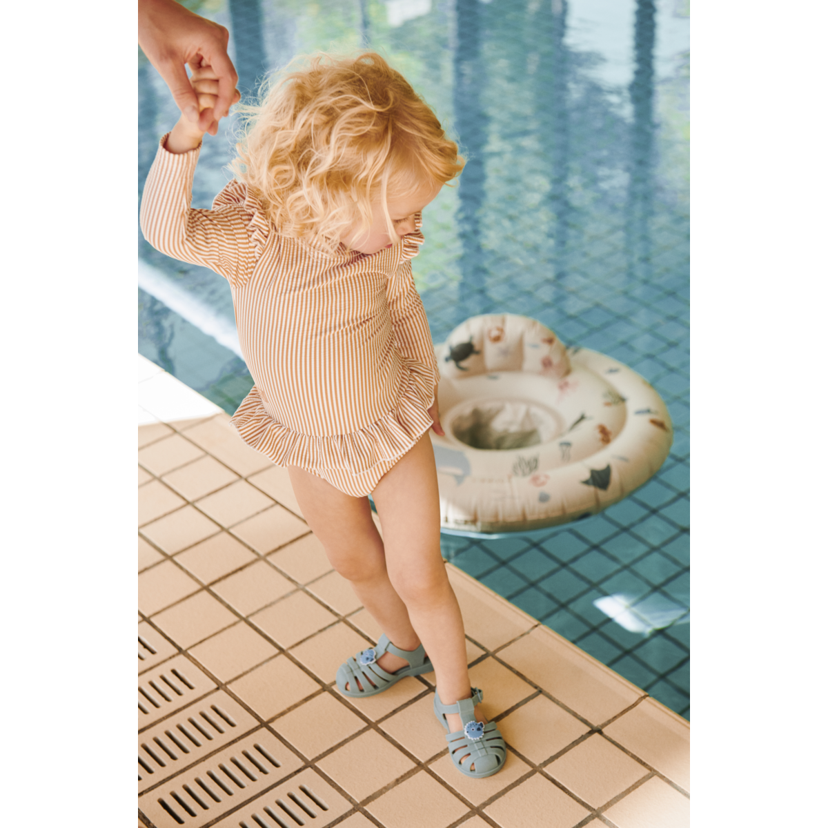 Liewood Sille Seersucker Baby Swimsuit - Y/D stripe Pale tuscany / Creme de la creme - SWIMSUIT