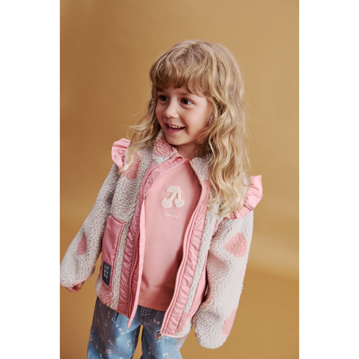 Liewood Noam Pile Jacket with Frill - Spot dot Sandy / Rose blush mix - JACKET