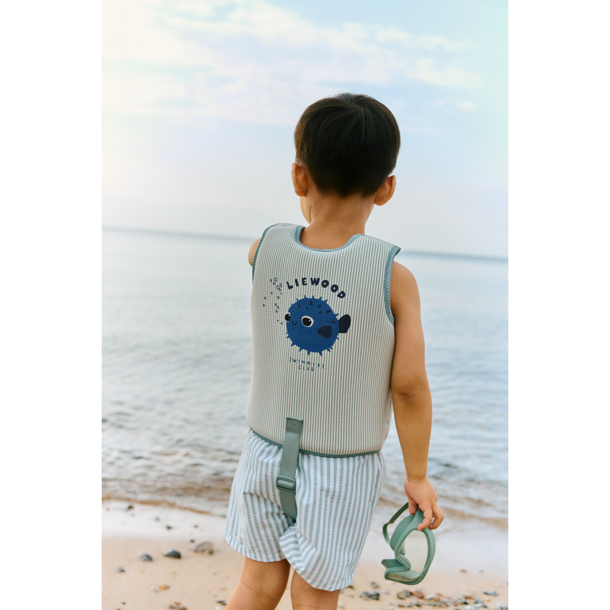 Liewood Duke Striped Board Shorts - Stripe Peppermint / Crisp white - BOARD SHORTS