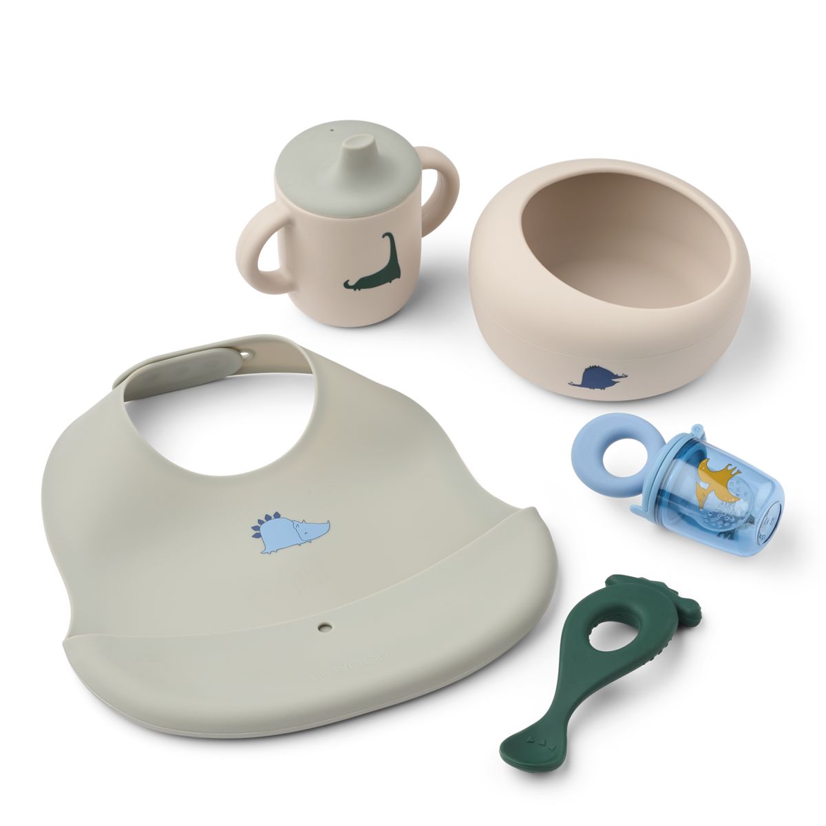 Liewood MILEAH Baby Mealtime Set - Dino Roar / Dove blue - TABLEWARE SET