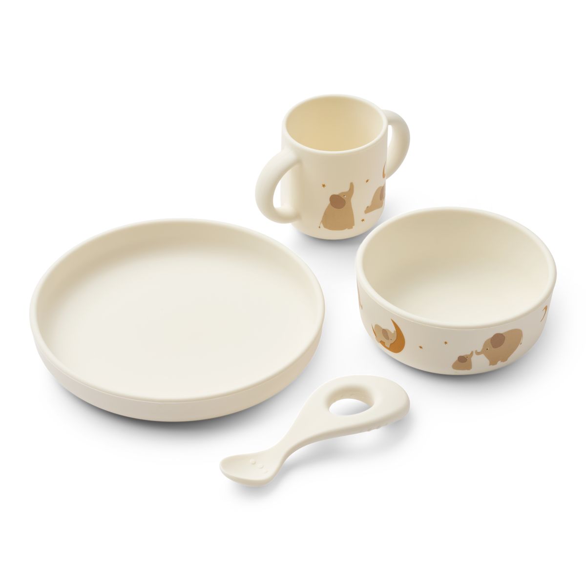 Vivi Silicone Tableware Set - Elephant / Creme de la creme