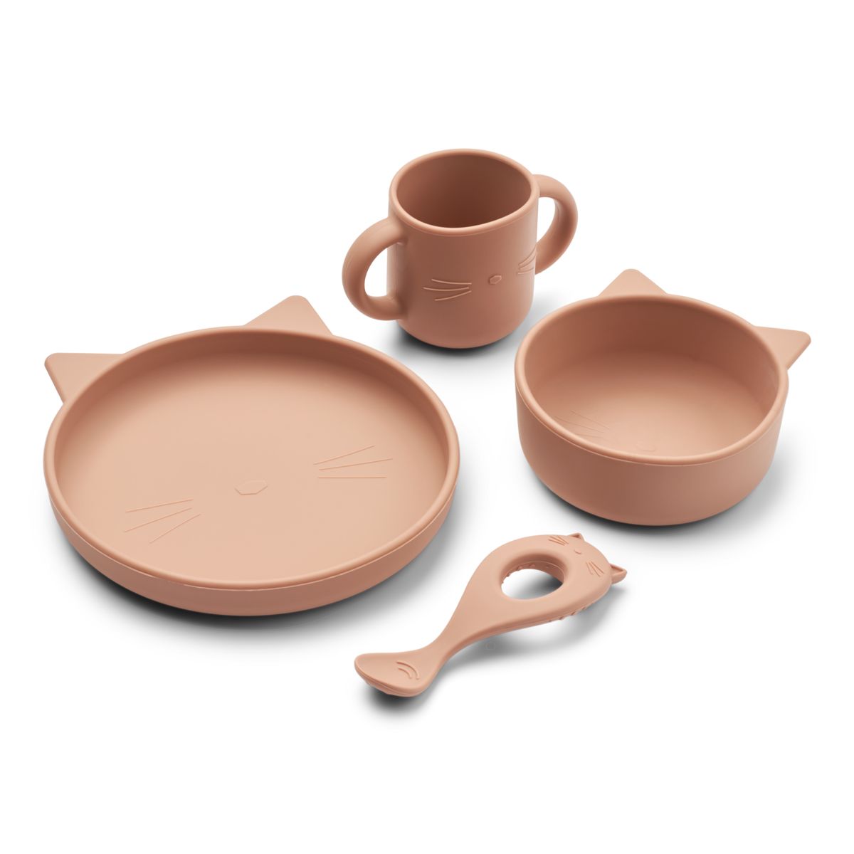 Liewood Vivi Silicone Tableware 4 Pack Baby - Cat dark rose - TABLEWARE SET