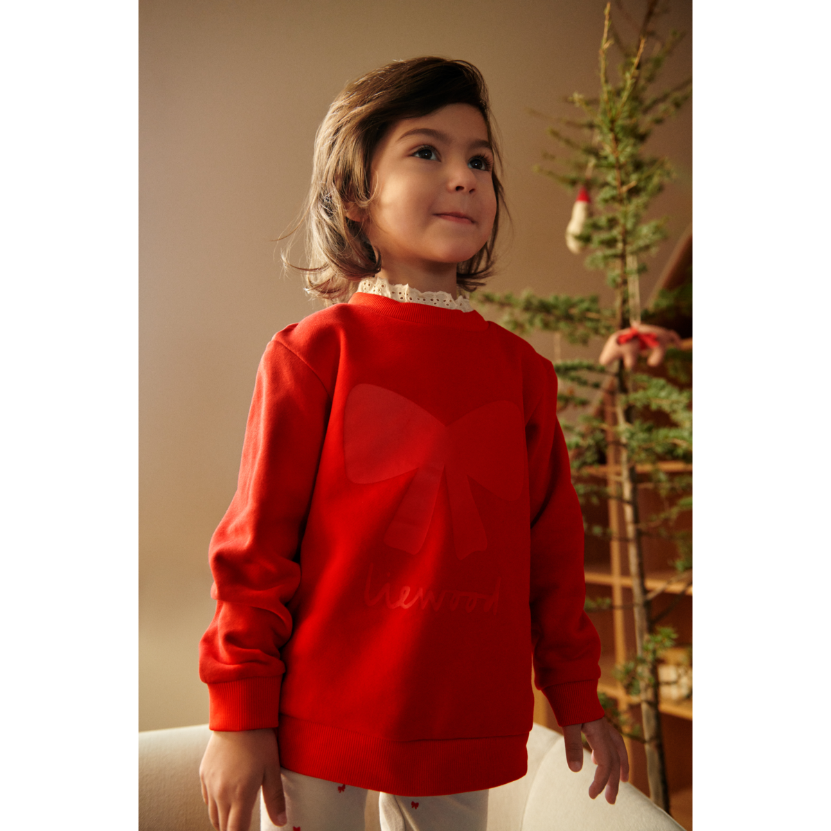 Liewood Rakel sweatshirt with lace - Holiday bow dark red / Apple red - SWEATSHIRT