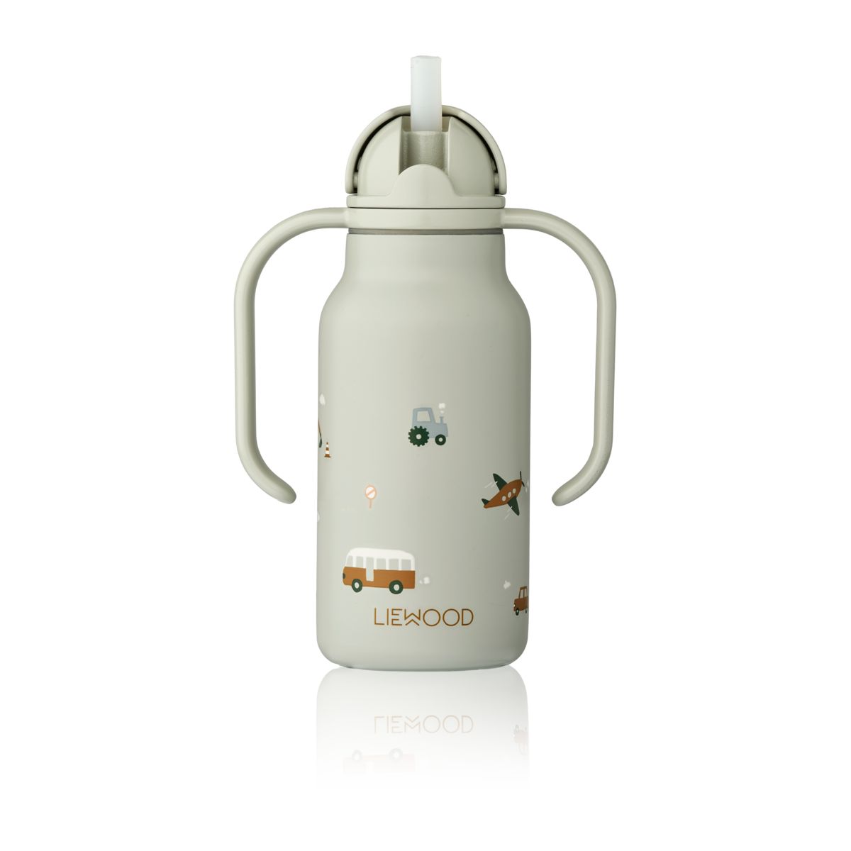 Liewood Kimmie Printed Bottle 250 Ml - Vehicles / Dove blue - WATER BOTTLE