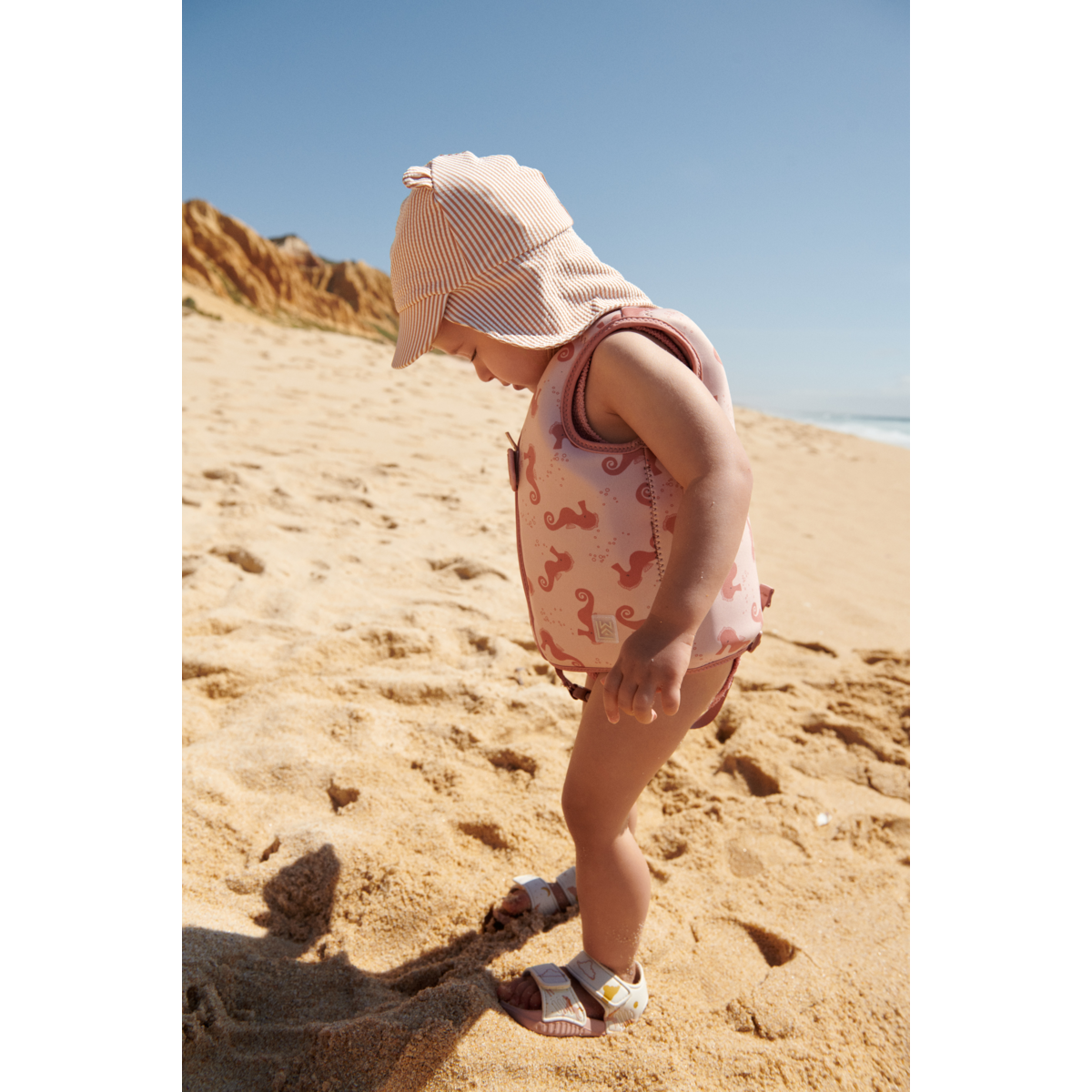Liewood Senia seersucker swim hat - Y/D stripe Pale tuscany / Creme de la creme - SWIM HAT