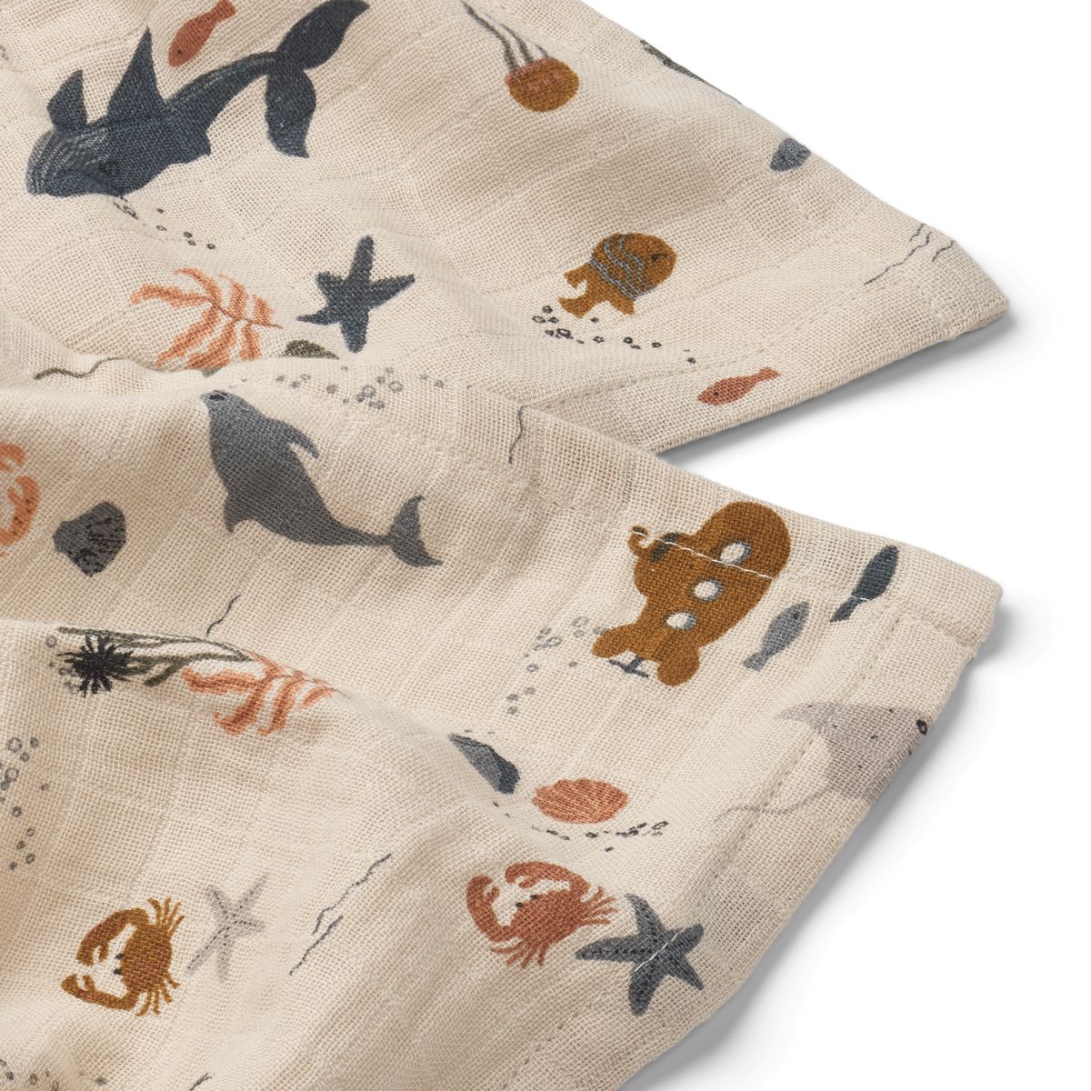 Liewood Lewis Muslin Cloth 2-pack - Sea creature / Sandy - MUSLIN CLOTH