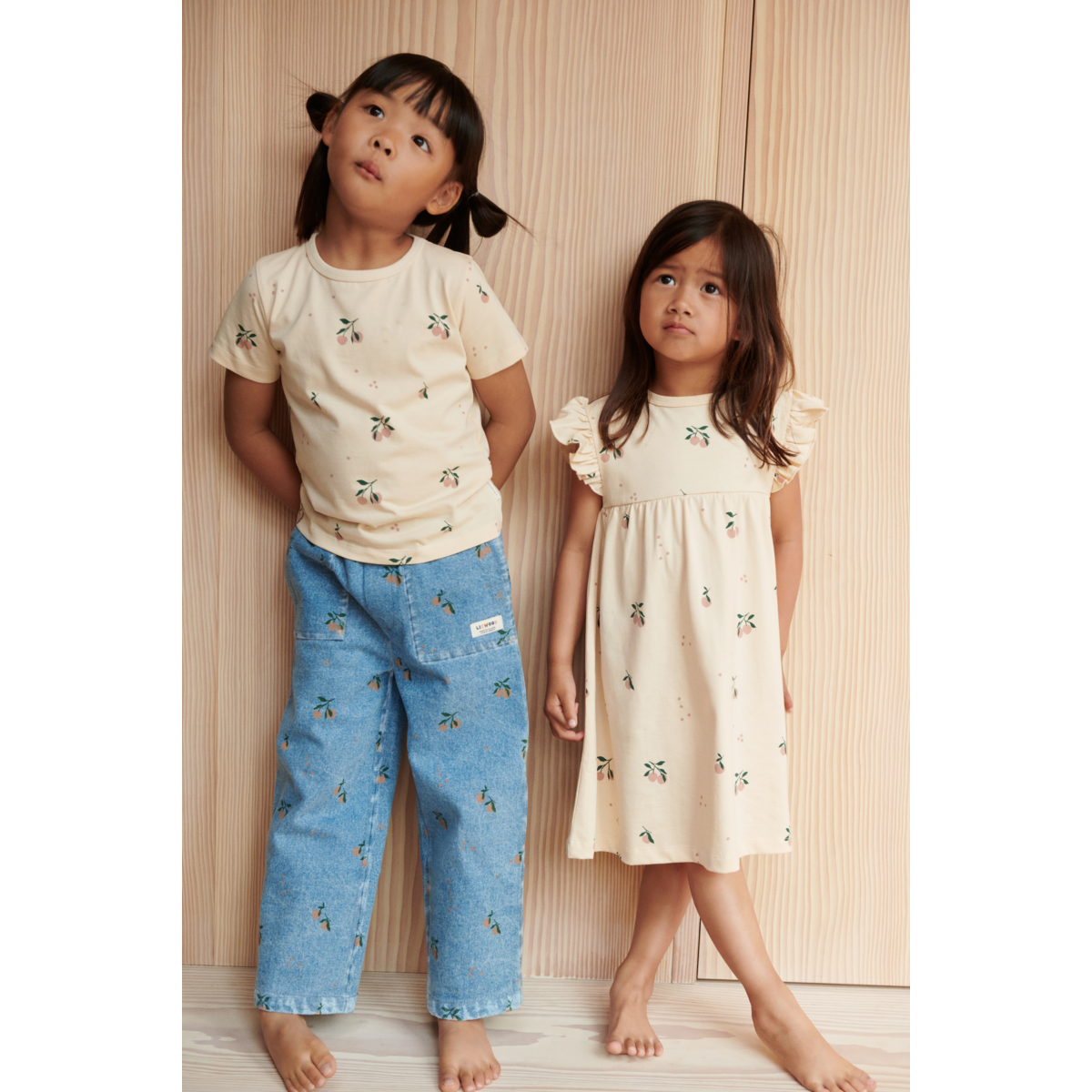 Liewood Cesar Printed Denim Trousers - Peach / Light Blue Denim - PANTS