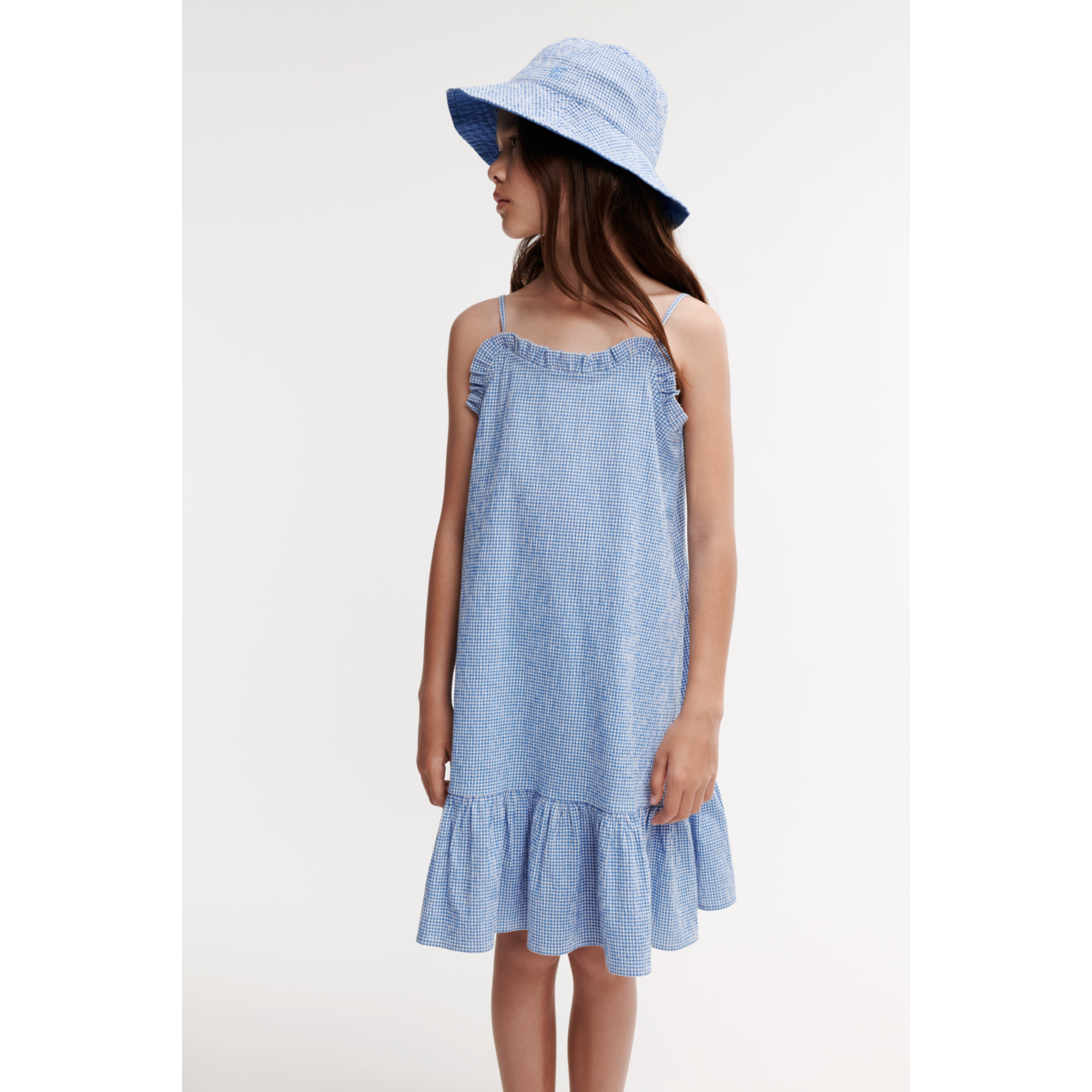 Liewood Damon Seersucker Bucket Hat - Y/D Check Riverside / Crisp white - HATS/CAP