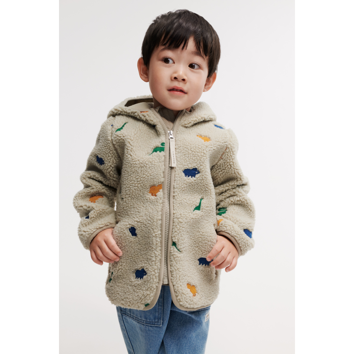 Liewood Mara Pile Jacket - Dinosaur / Mist embroidery - JACKET