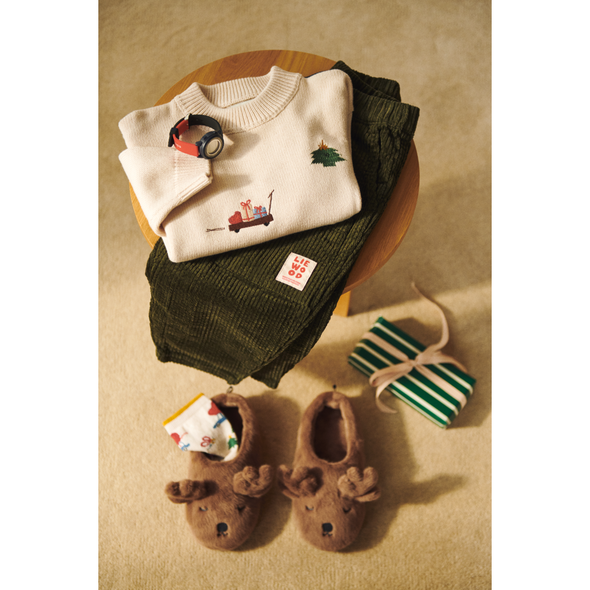 Liewood Aviaja Reindeer Slippers - Pecan - INDOOR SLIPPERS