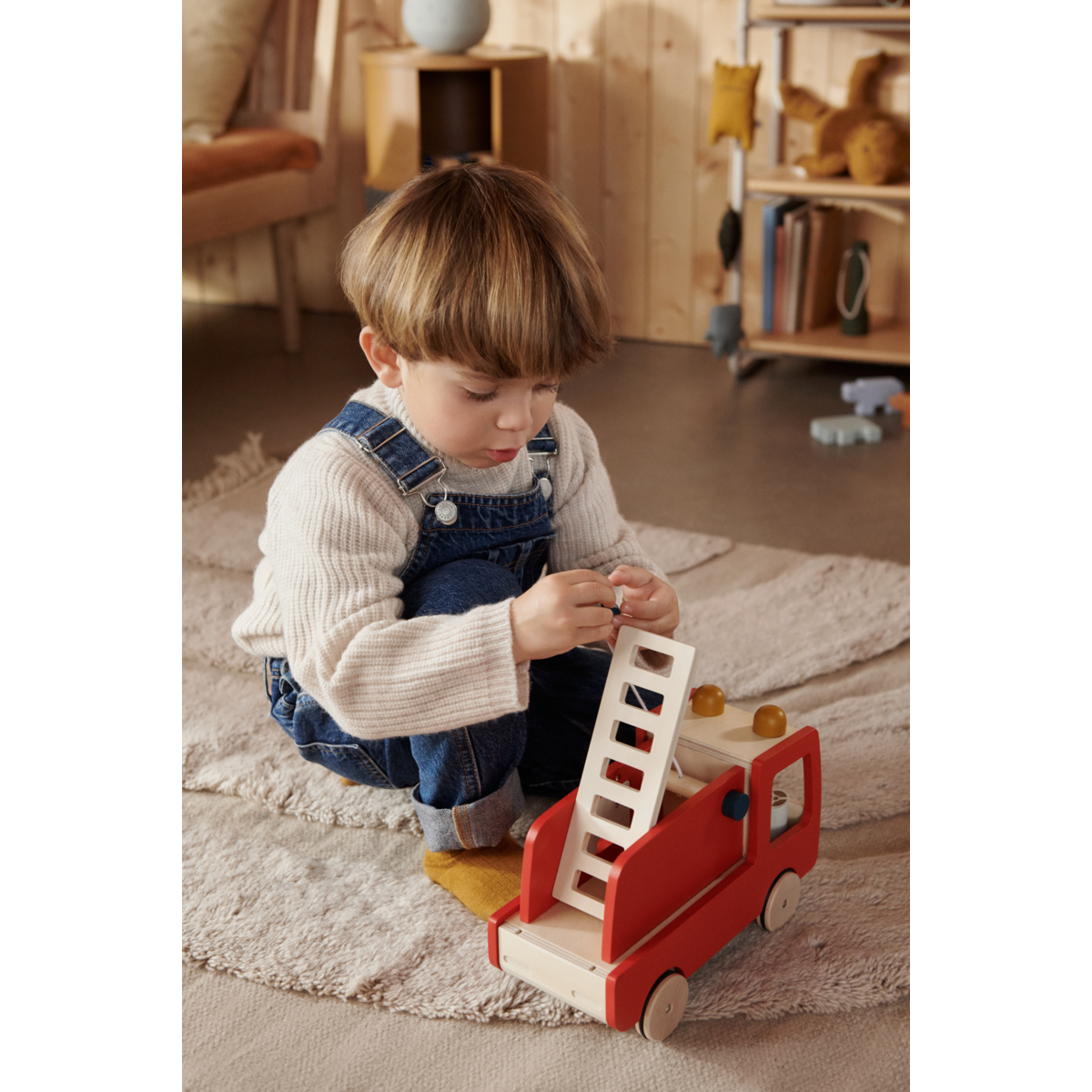 Liewood Eigil Fire Truck - Classic navy multi mix - PULL ALONG TOY
