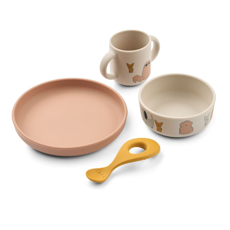 Liewood Vivi Silicone Tableware Set - Cats and Dogs / Sandy - TABLEWARE SET