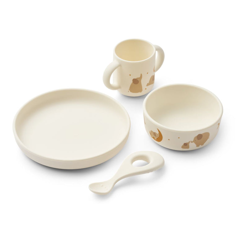 Liewood Vivi Silicone Tableware Set - Elephant / Creme de la creme - TABLEWARE SET