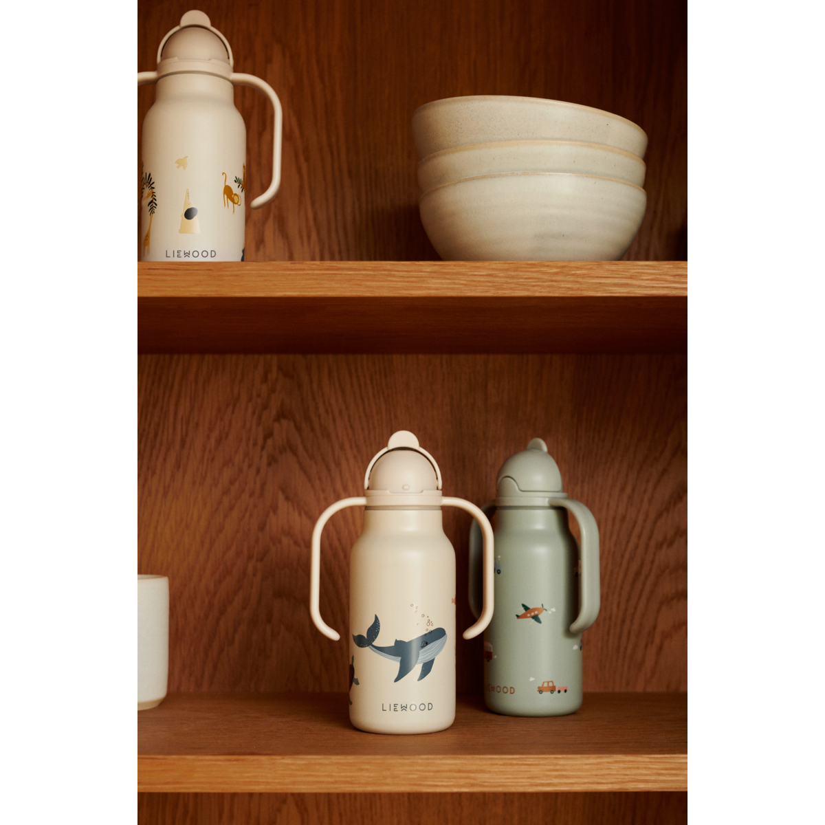 Liewood Kimmie Printed Bottle 250 Ml - Vehicles / Dove blue - WATER BOTTLE