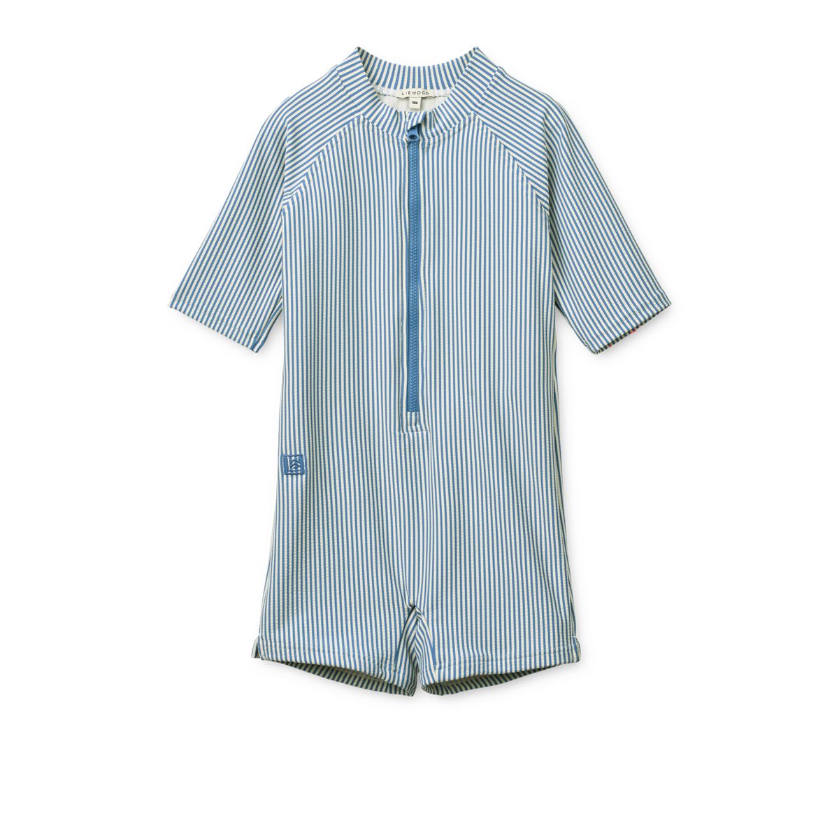 Liewood Max Seersucker Short-sleeve swim Jumpsuit - Riverside / Creme de la creme - SWIMSUIT