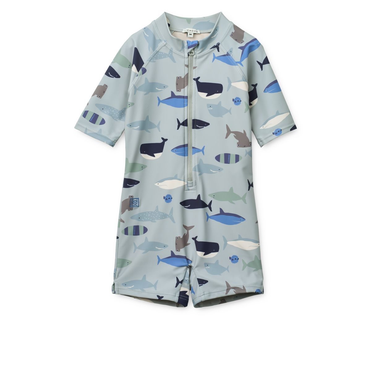 Max short-sleeved swim jumpsuit - Shark / Dove blue