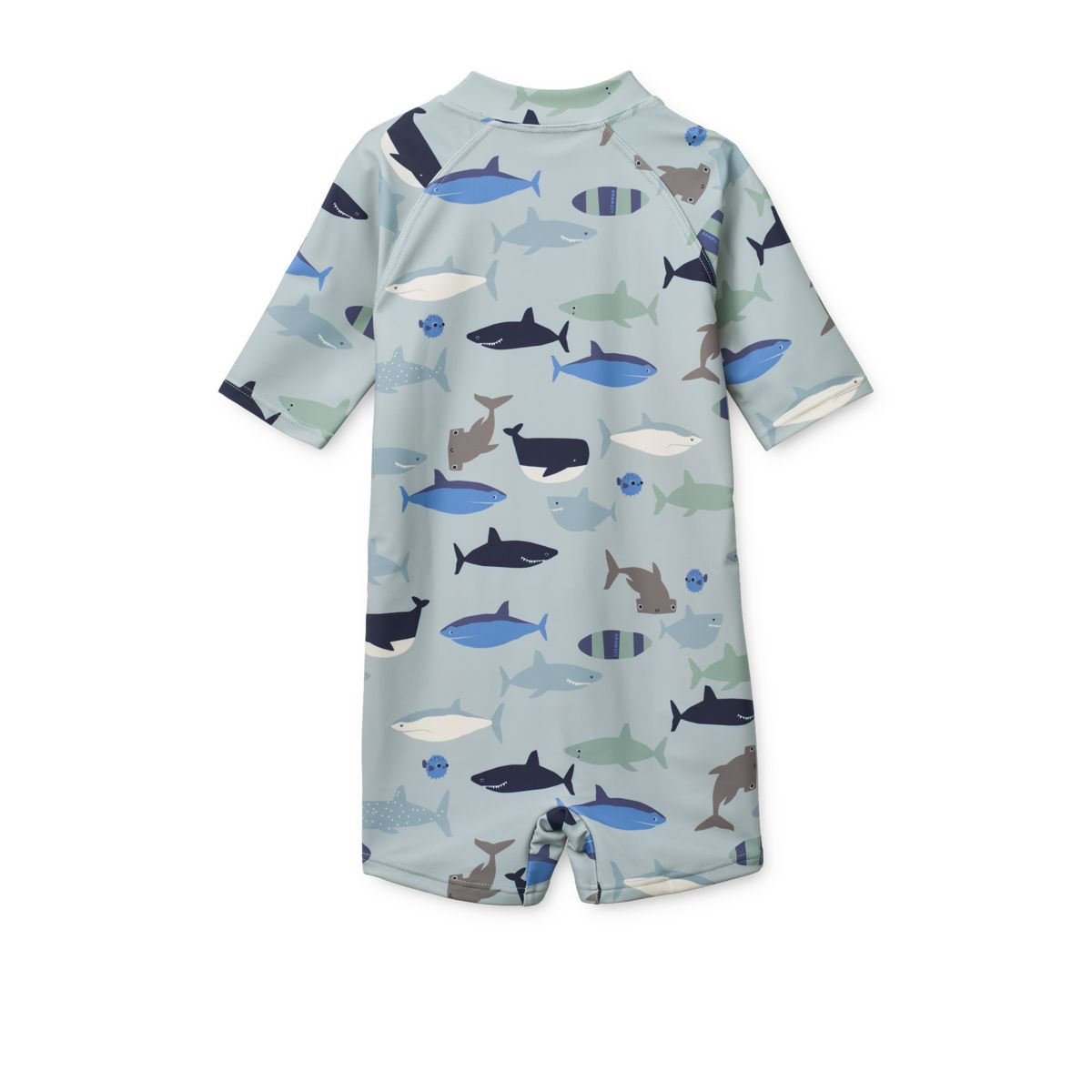 Max short-sleeved swim jumpsuit - Shark / Dove blue