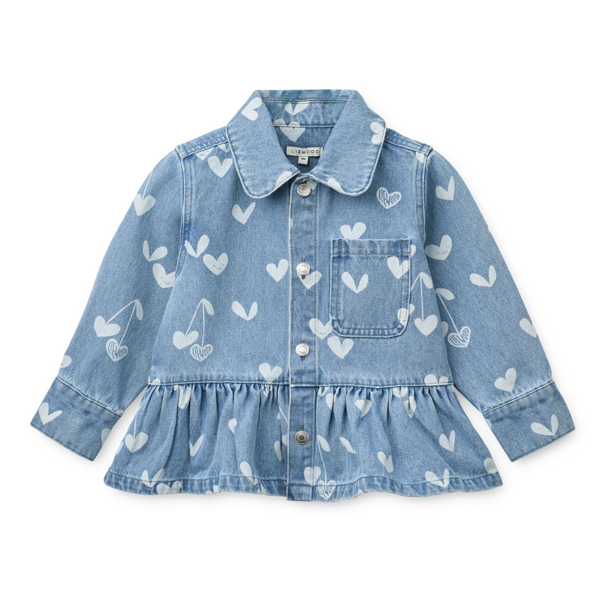 Kenza Printed Denim Overshirt - Sweethearts / light blue denim