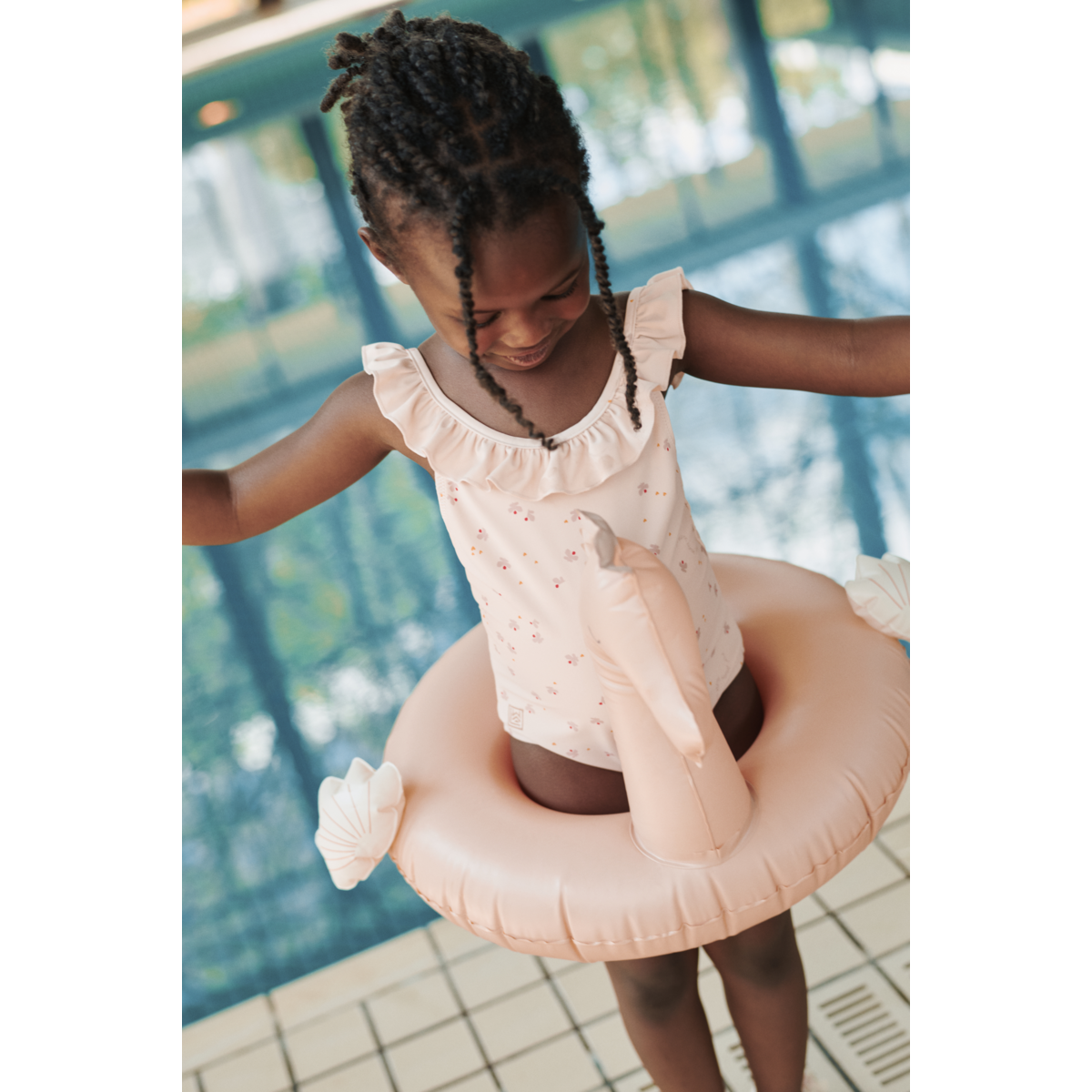 Liewood Kallie printed ruffle swimsuit - Mini Butterfly / Apple blossom - SWIMSUIT