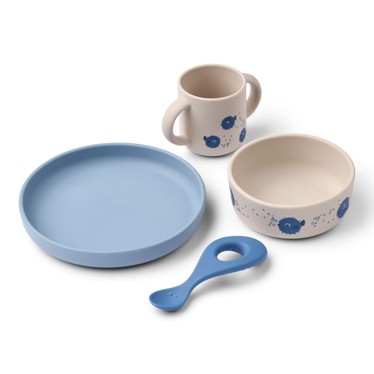 Vivi Silicone Tableware Set - Pufferfish / Sandy