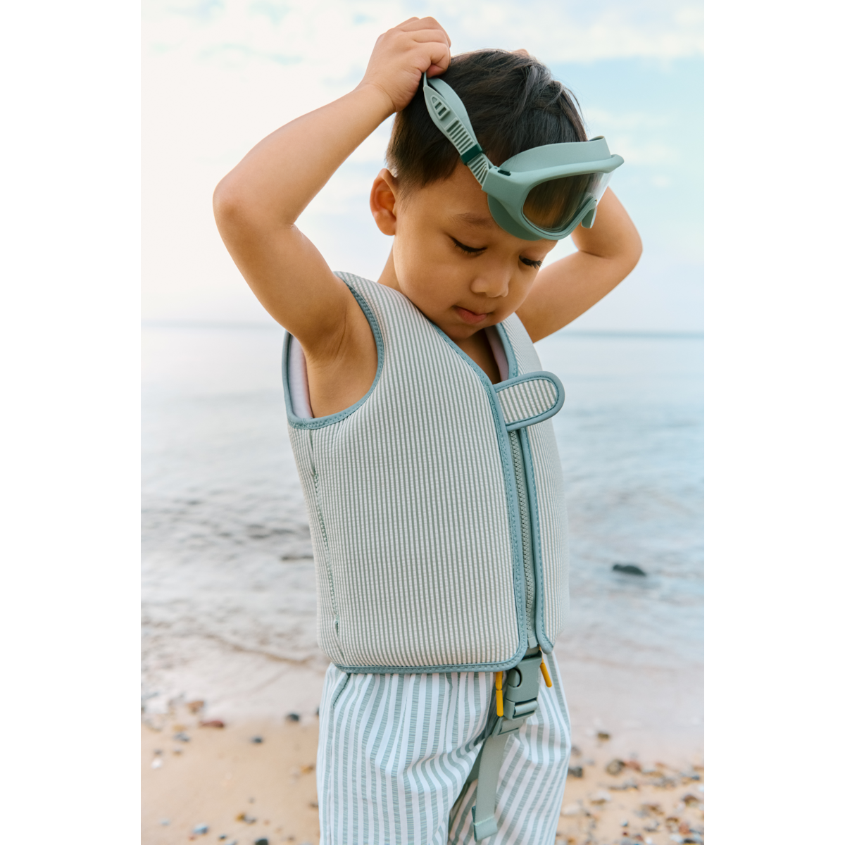 Liewood Duke Striped Board Shorts - Stripe Peppermint / Crisp white - BOARD SHORTS