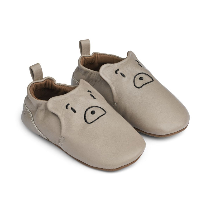 Liewood Eliot Bear Leather slippers - Mist - INDOOR SLIPPERS