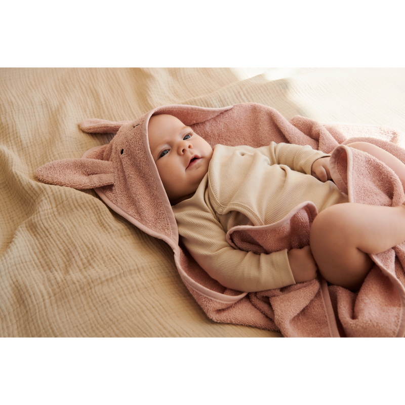 Liewood Albert Hooded Baby Towel - Rabbit rose - TOWEL / WASHCLOTH