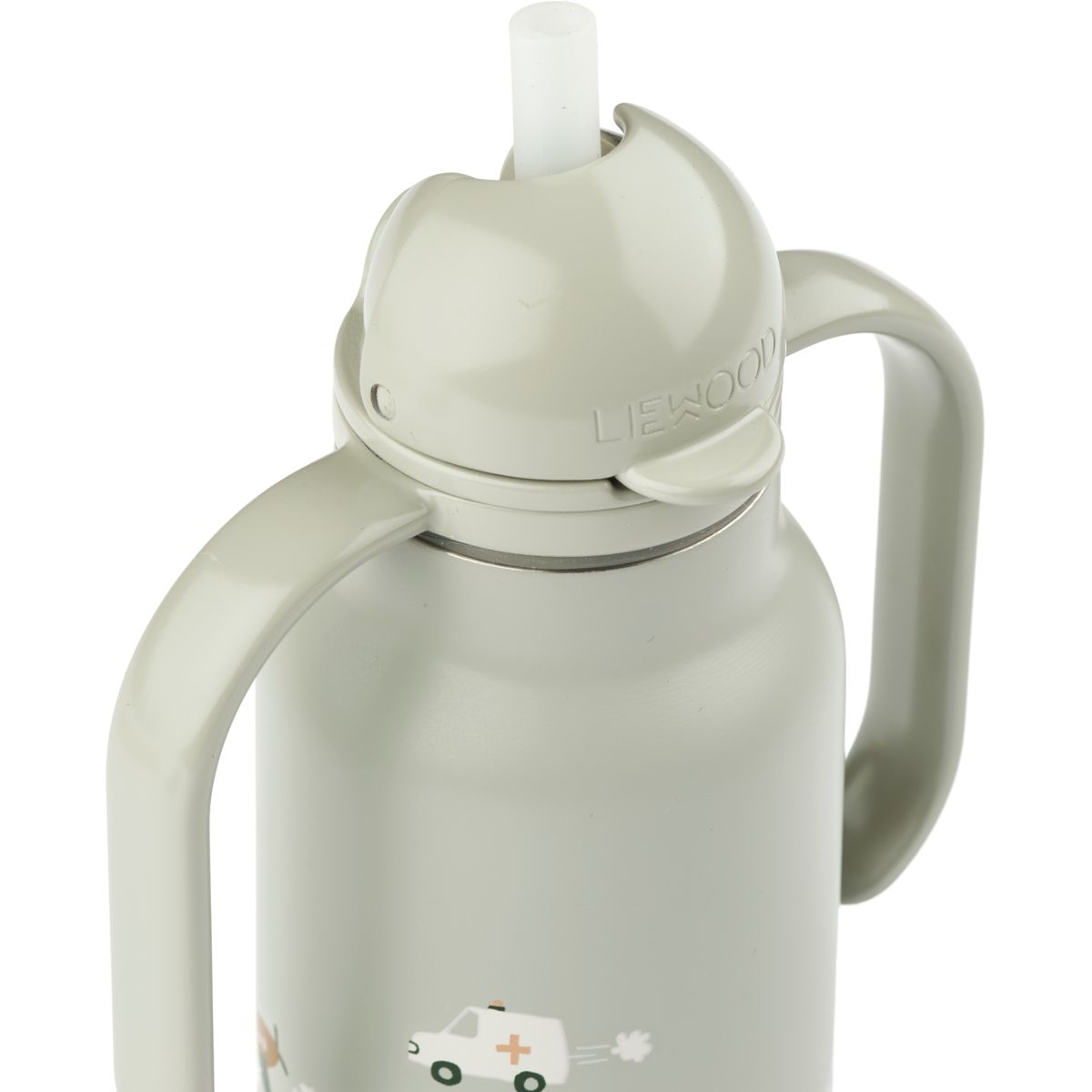 Liewood Kimmie Printed Bottle 250 Ml - Vehicles / Dove blue - WATER BOTTLE