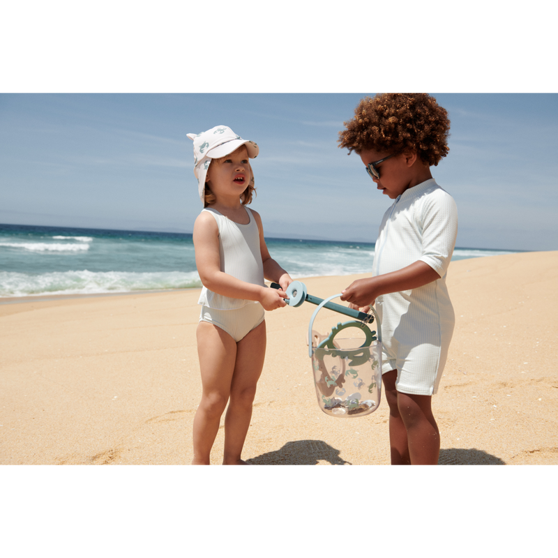 Liewood Max Seersucker Short-sleeve UV Jumpsuit - Y/D stripe Pure sky / Creme de la creme - SWIMSUIT
