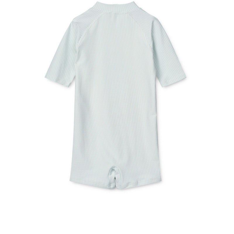 Liewood Max Seersucker Short-sleeve UV Jumpsuit - Y/D stripe Pure sky / Creme de la creme - SWIMSUIT