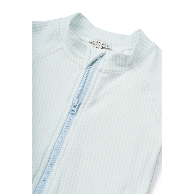 Liewood Max Seersucker Short-sleeve UV Jumpsuit - Y/D stripe Pure sky / Creme de la creme - SWIMSUIT