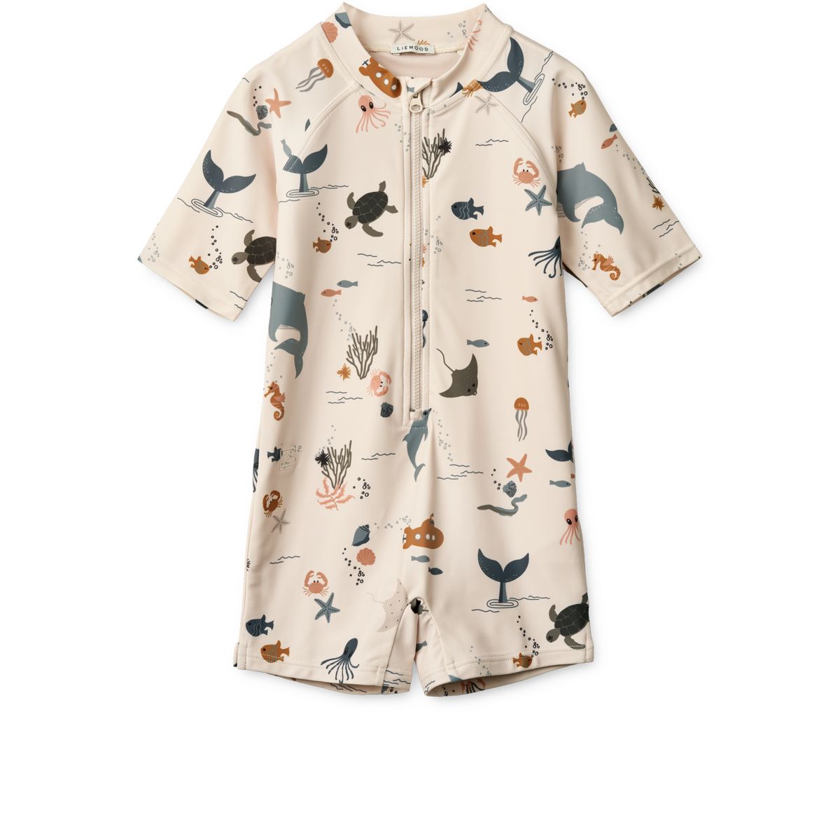 Liewood Max short-sleeved swim jumpsuit - Sea creature / Sandy - SWIMSUIT
