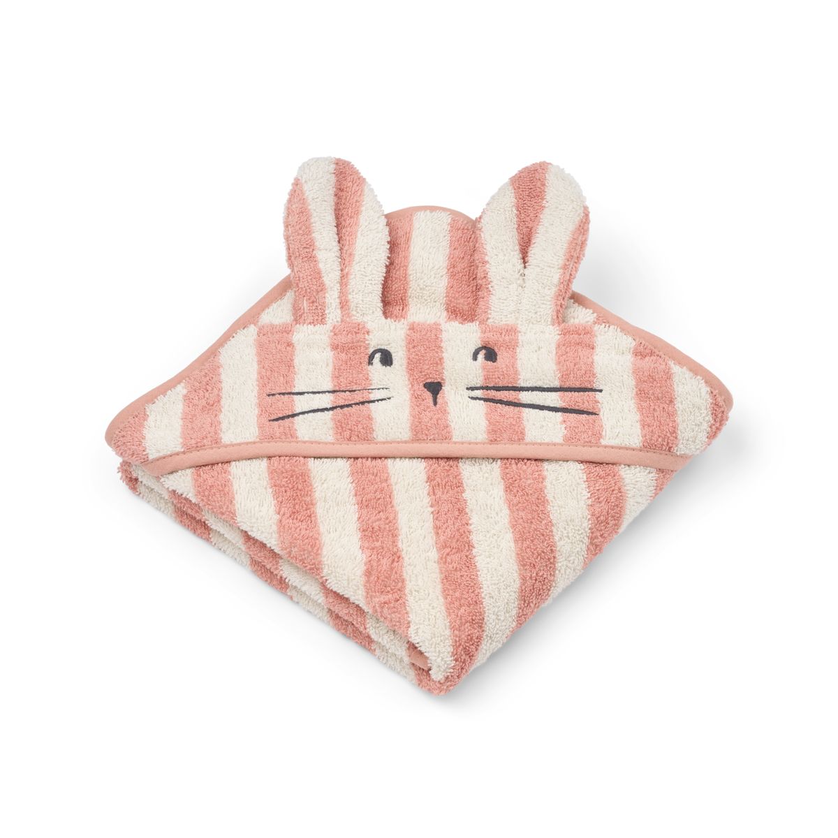 Albert hooded baby towel - Coral blush / creme de la creme stripe