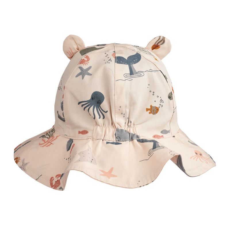 Liewood Amelia printed sun hat with ears - Sea Creature/ Whale blue - HATS/CAP