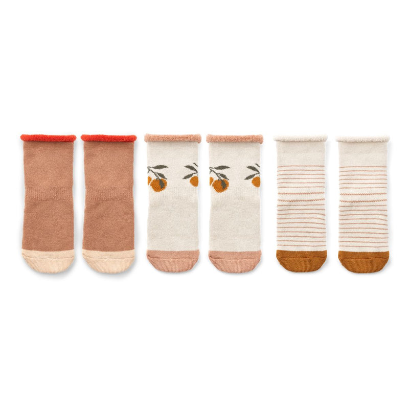 Liewood Eloy Anti-Slip baby socks 3-pack - Peach / Sandy - SOCKS/STOCKINGS