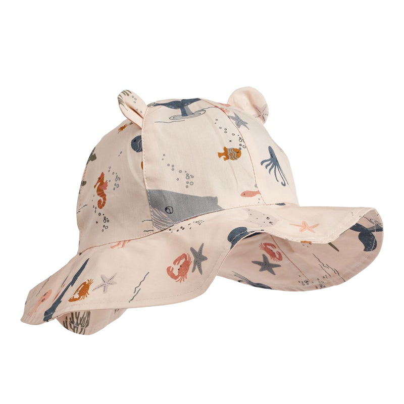 Liewood Amelia printed sun hat with ears - Sea Creature/ Whale blue - HATS/CAP