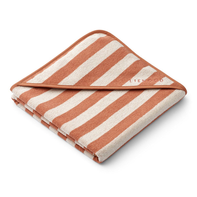 Liewood Louie Hooded Junior Towel - Y/D Stripes Tuscany rose /  Creme de la creme - TOWEL / WASHCLOTH