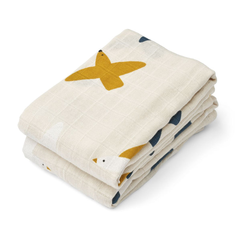 Liewood Lewis Muslin Cloth 2 Pack - Birds / Sea shell - MUSLIN CLOTH