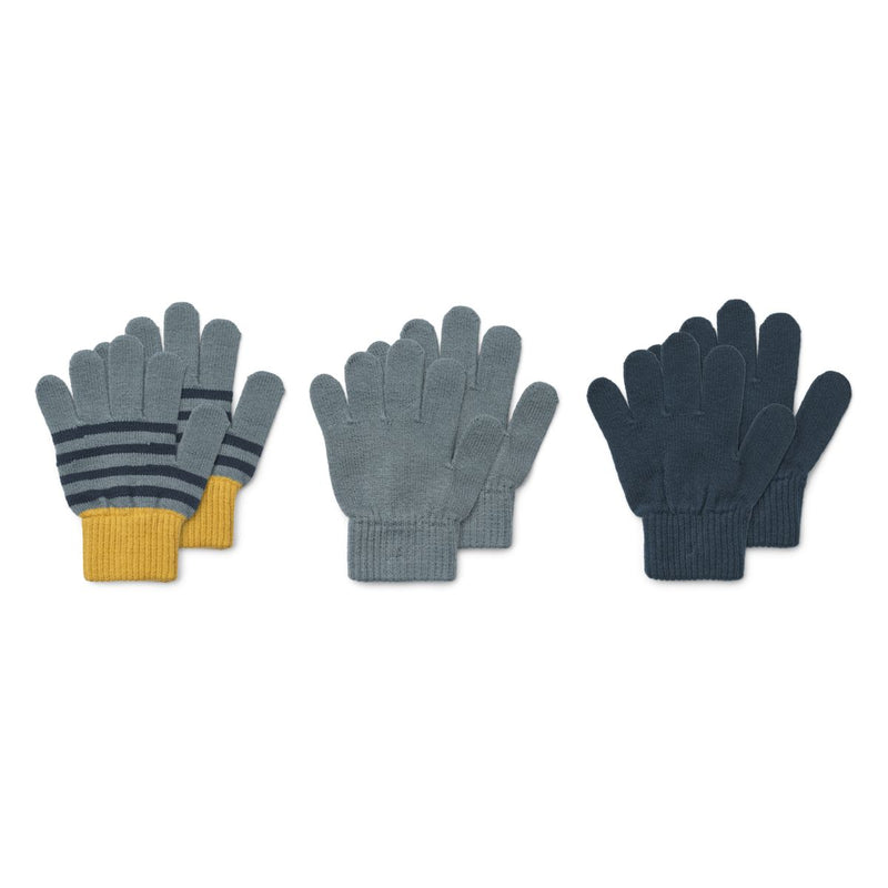 Liewood Gamma Cotton Finger Gloves 3-pack - Lemon flake multi mix - GLOVES/MITTENS