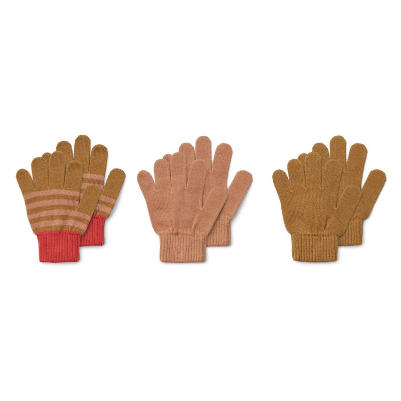Liewood Gamma Cotton Finger Gloves 3-pack - Tuscany rose mix - GLOVES/MITTENS
