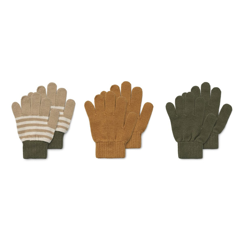 Liewood Gamma Cotton Finger Gloves 3-pack - Golden caramel multi mix - GLOVES/MITTENS